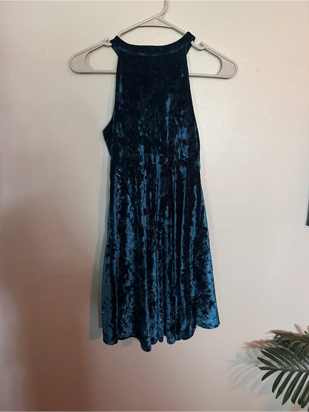 5 for $20! Velvet Halter Skater Dress in Deep Teal